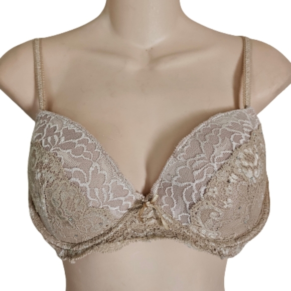 Hers by Herman Champagne Gold Sparkle Lace Push Up Bra Size Women's 36B - Picture 3 of 11